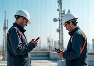 Technicians optimizing mobile network coverage